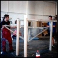 Chris and Colin fitting the Bull's belly to the legs.