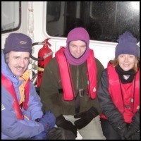 Len, John and Rhian, cold but happy.